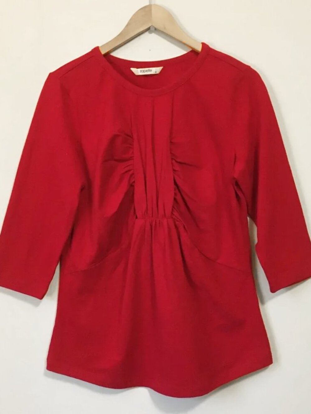 Zapelle Candy Red Cotton Bust Ruched 3/4 Sleeve Top L Pin Up Rockabilly